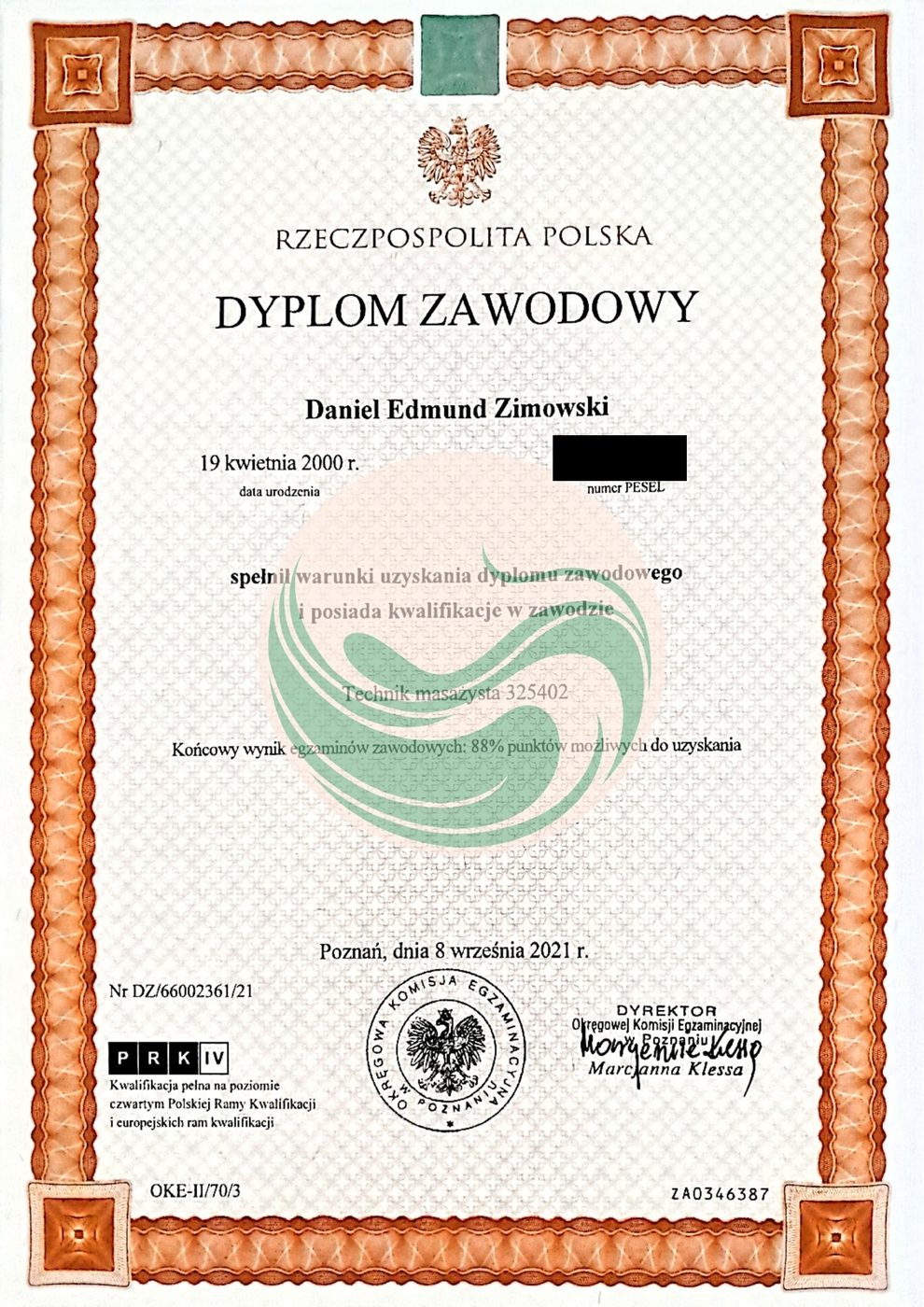Dyplom — Technik masażysta